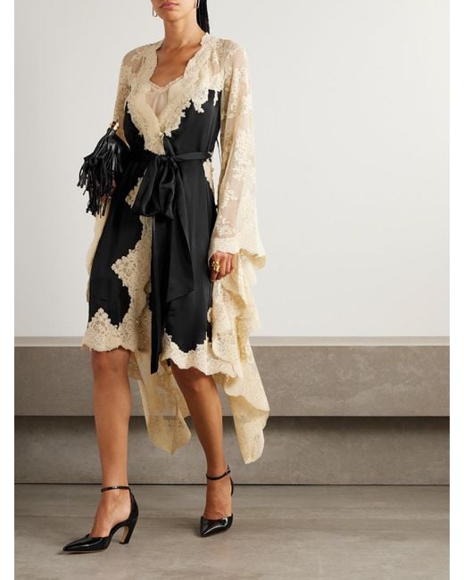 Zimmermann Black Hypnotic Minikleid Aus Satin Mit Spitzenbesätzen Und Bindegürtel