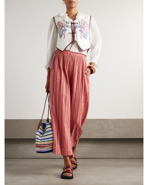 Alix Of Bohemia Pink Otto Rouge Embroidered Cotton Pants