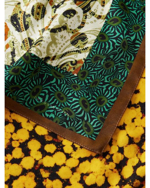 Dries Van Noten Green Floral-Printed Satin Scarf