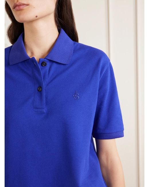 Jil Sander Blue Logo-Embroidered Cotton-Piqué Polo Shirt