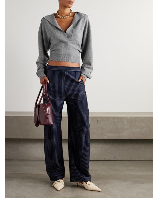 Stella McCartney Gray Verkürzter Pullover Aus Wolle Mit Kapuze
