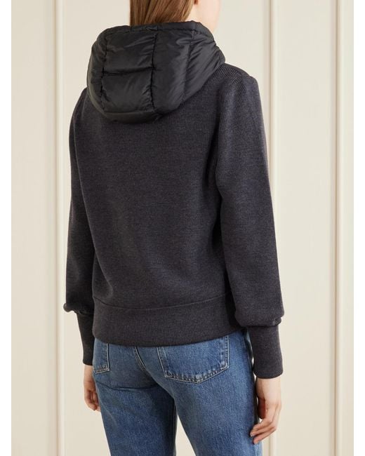 Moncler Black Ribbed Wool And Quilted Shell Down Cardigan