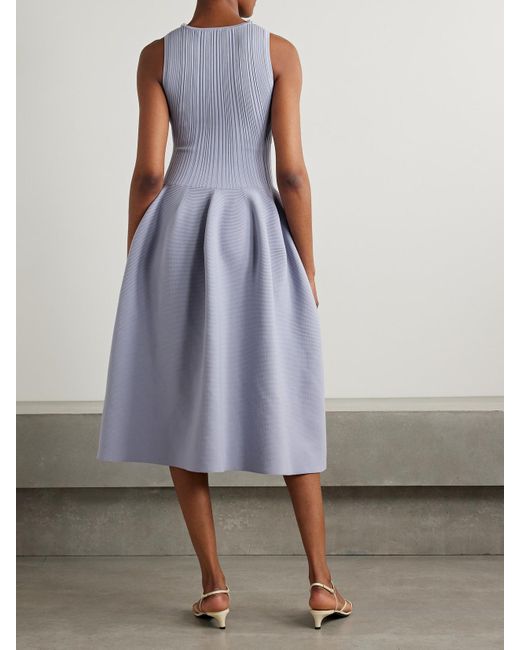 Self-Portrait Blue Crystal-Embellished Ribbed Stretch-Knit Midi Dress