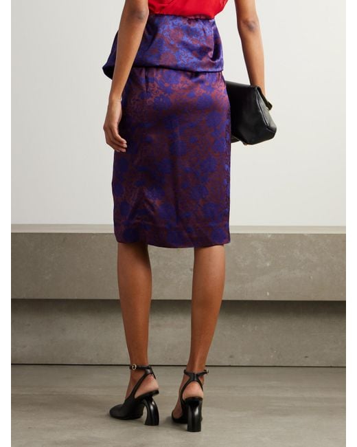 Dries Van Noten Purple Midirock Aus Glänzendem Jacquard Mit Wickeleffekt