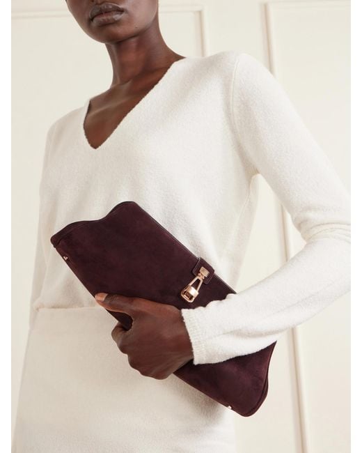 Gabriela Hearst Brown Paola Embellished Suede Clutch