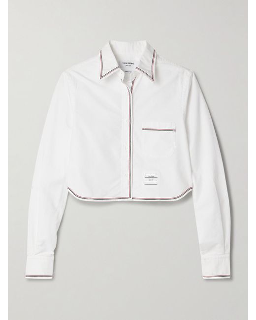 Thom Browne Gray Verkürztes Hemd Aus Baumwolloxford Mit Ripsbandbesätzen