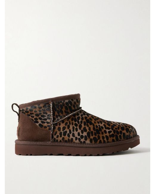Ugg Brown Classic Ultra Mini Caspian Leopard-Print Calf Hair Boots