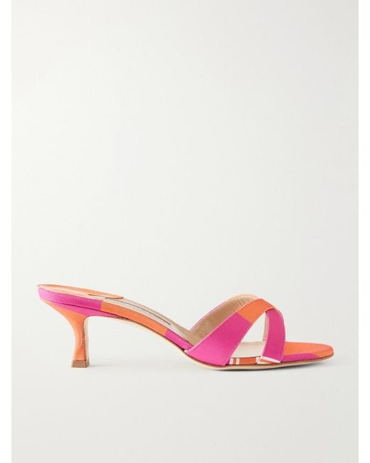 Manolo Blahnik Pink Emilia Wickstead Callamu 50 Striped Grosgrain Mules