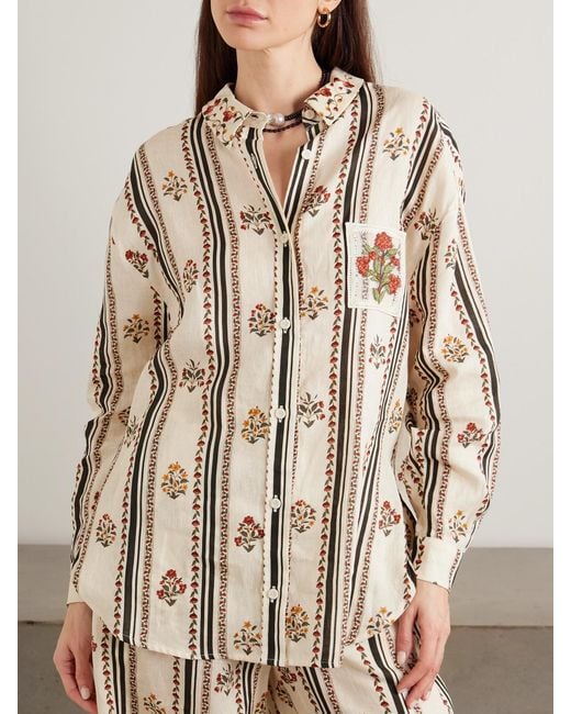 Agua Bendita Natural Cecilia Andes Appliquéd Floral-Print Linen Shirt