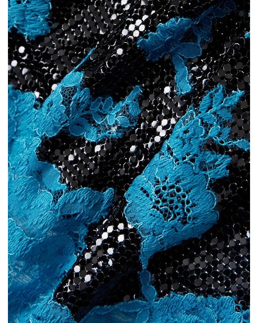 Rabanne Blue Lace-Trimmed Chainmail Midi Skirt