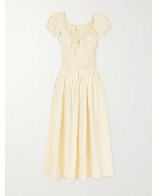 Doen Natural Quinn Smocked Organic Cotton-Poplin Midi Dress