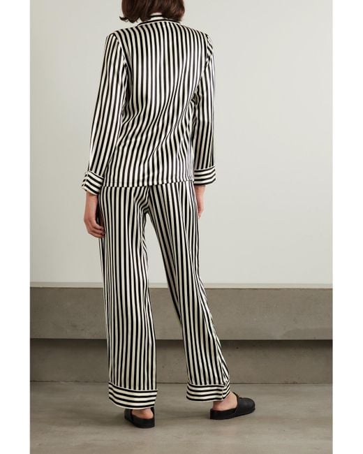 Olivia Von Halle Black Lila Striped Silk-Satin Pajama Set