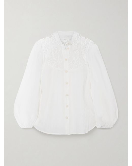 Zimmermann White Golden Broderie Anglaise Ramie Blouse