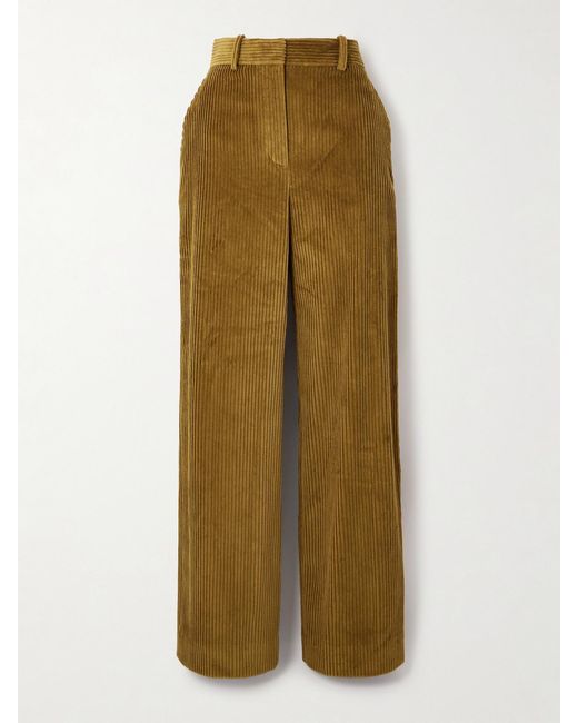 Proenza Schouler Green Lidie Cotton-Corduroy Wide-Leg Pants
