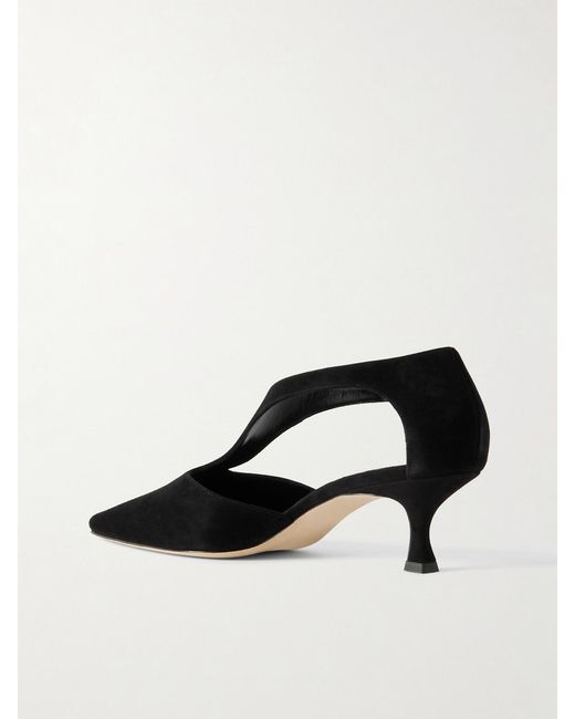 Manolo Blahnik Black Shufta 50 Embellished Suede Pumps
