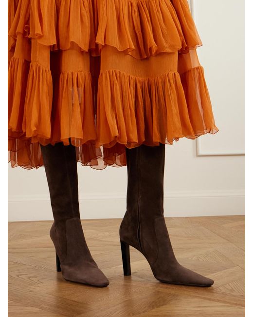 Saint Laurent Brown Francoise 95 Suede Knee Boots