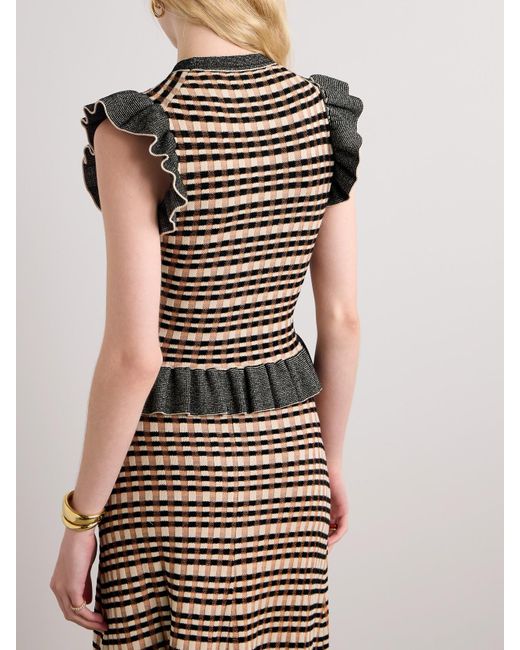 Ulla Johnson Black Rea Ruffled Checked Jacquard-Knit Top