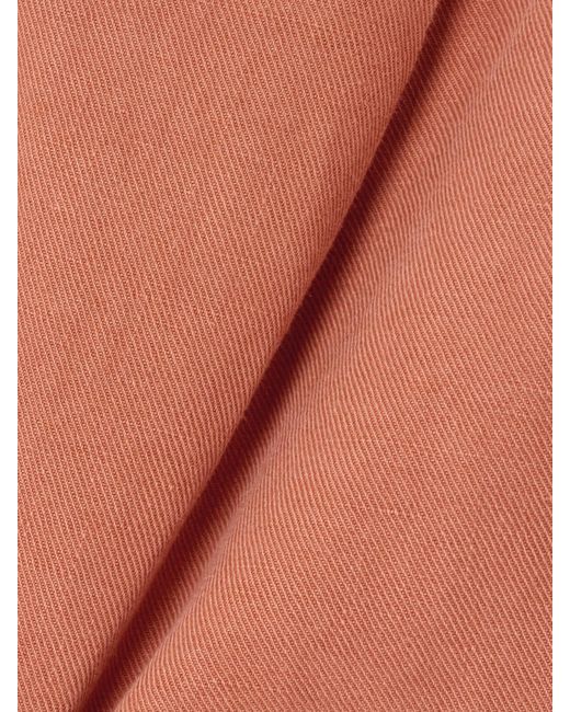 Brunello Cucinelli Orange Bead-Embellished Pleated Cotton And Linen-Blend Twill Shorts