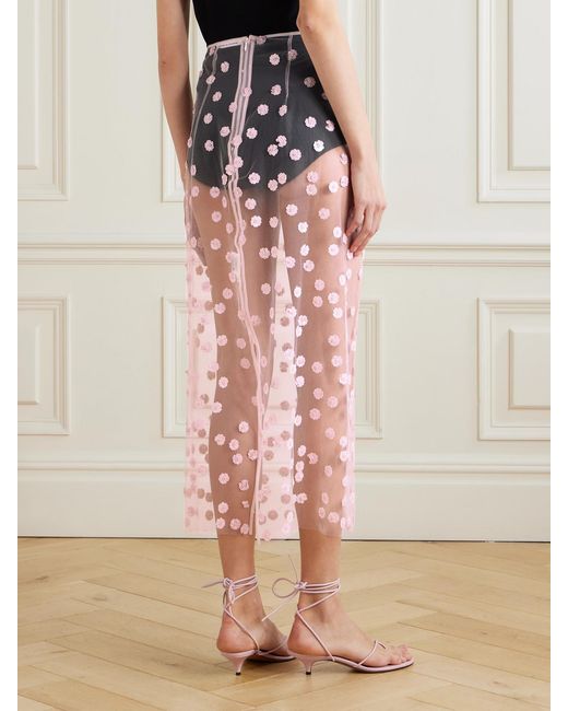 CECILIE BAHNSEN Pink Gus Embellished Tulle Midi Skirt