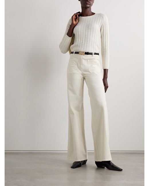 Nili Lotan White Florence Cotton-Blend Corduroy Flared Pants