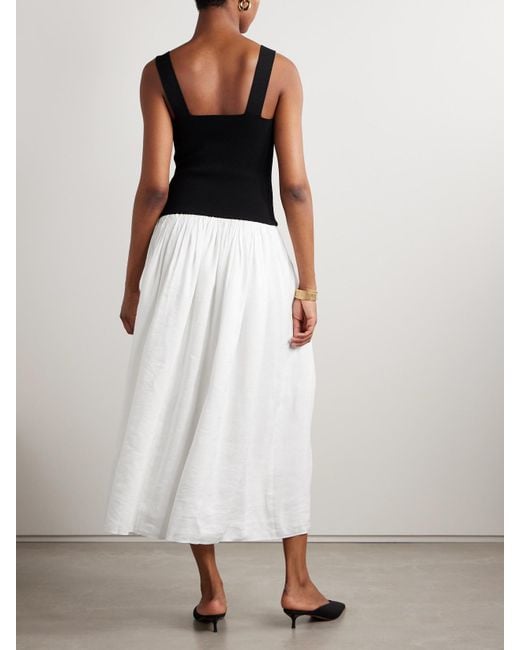 La Ligne White Stretch-Knit And Gathered Linen-Blend Midi Dress