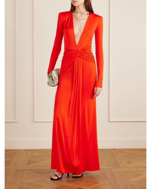 The New Arrivals Ilkyaz Ozel Red Azure Satin Maxi Dress