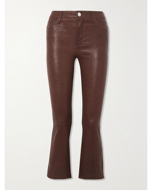 Pantalon Évasé Raccourci En Cuir Le Crop Mini Boot FRAME en coloris Brown