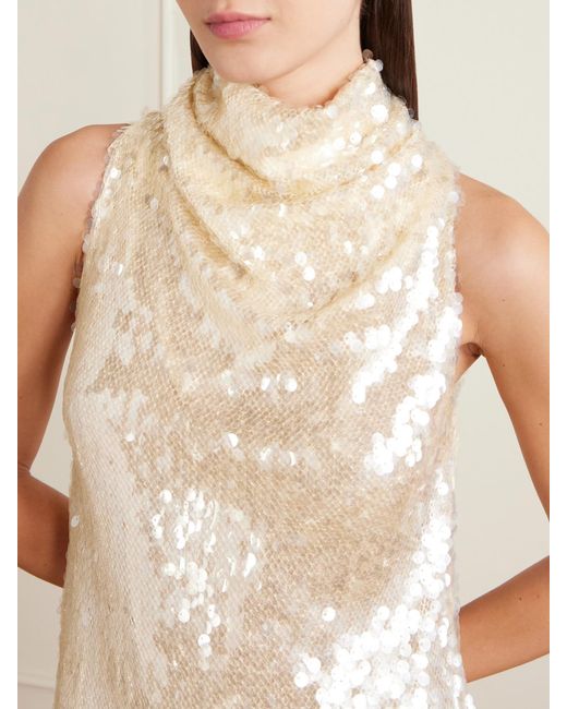 Altuzarra White Noor Draped Sequined Chiffon Midi Dress