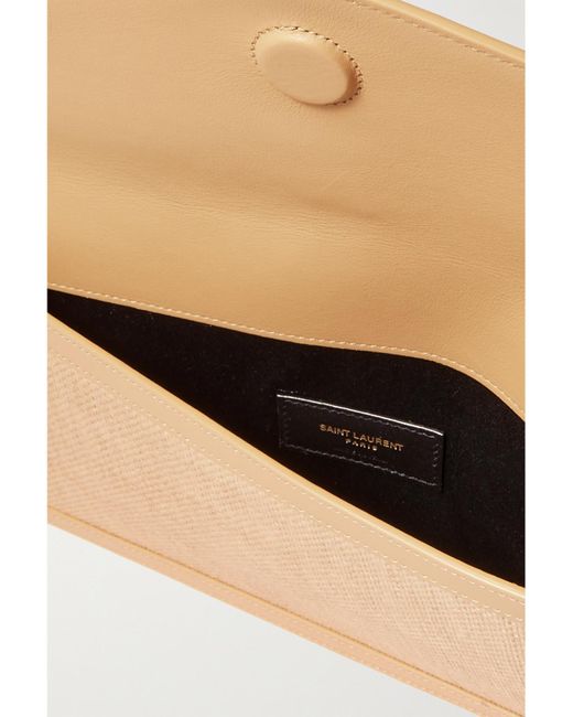 Saint Laurent Natural Uptown Leather-Trimmed Raffia Pouch