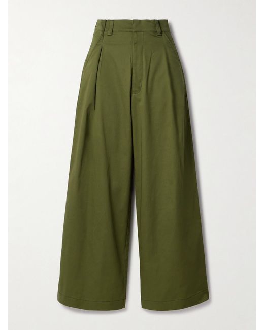 Kika Vargas Green Olympe Hose Mit Weitem Bein Aus Einer Baumwollmischung Mit Bundfalten