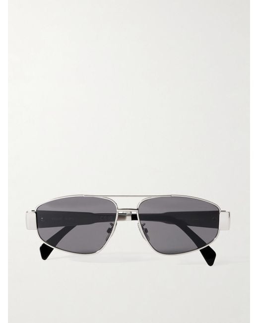 Céline Metallic Triomphe Silberfarbene Pilotensonnenbrille Mit Details Aus Azetat