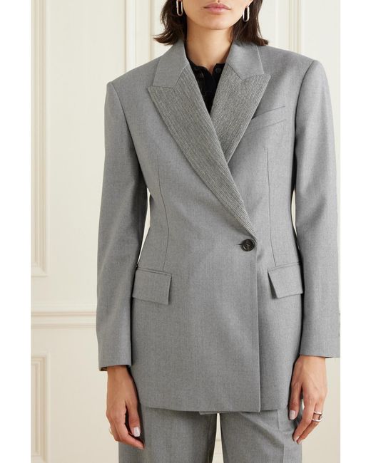 Brunello Cucinelli Gray Ribbed Wool And Wool-Flannel Blazer