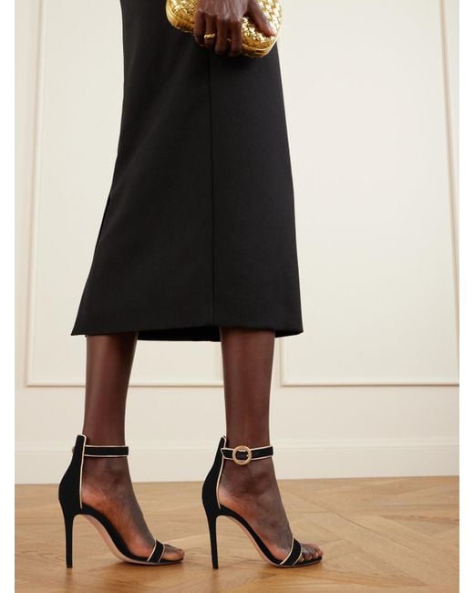 Gianvito Rossi Black Portofino 105 Metallic Leather-Trimmed Velvet Sandals