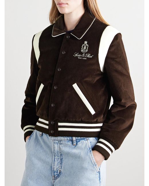Blouson En Velours De Coton Côtelé Rembourré À Broderies Et À Finitions En Cuir Dany Sporty & Rich en coloris Black