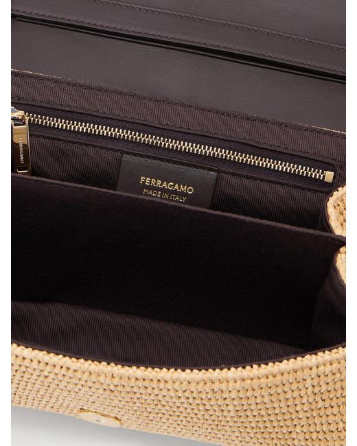 Ferragamo Natural Leather-Trimmed Woven Raffia Cross Body Bag