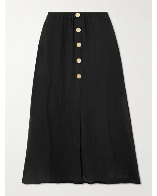 LeKasha Black Hays Linen-Gauze Midi Skirt