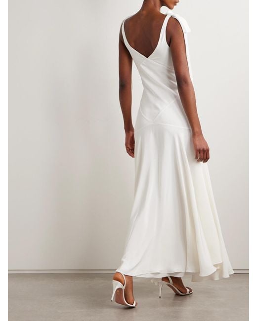 Rodarte White Embellished Velvet-Trimmed Silk-Crepe Maxi Dress