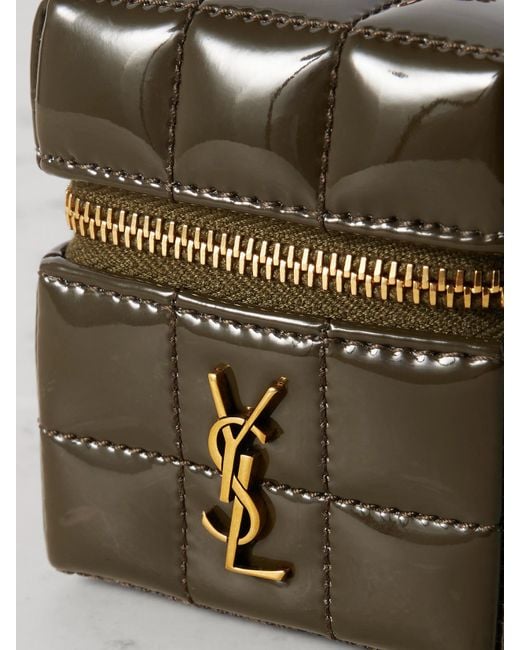 Saint Laurent Green Cassandre Micro Cube Quilted Patent-Leather Pouch