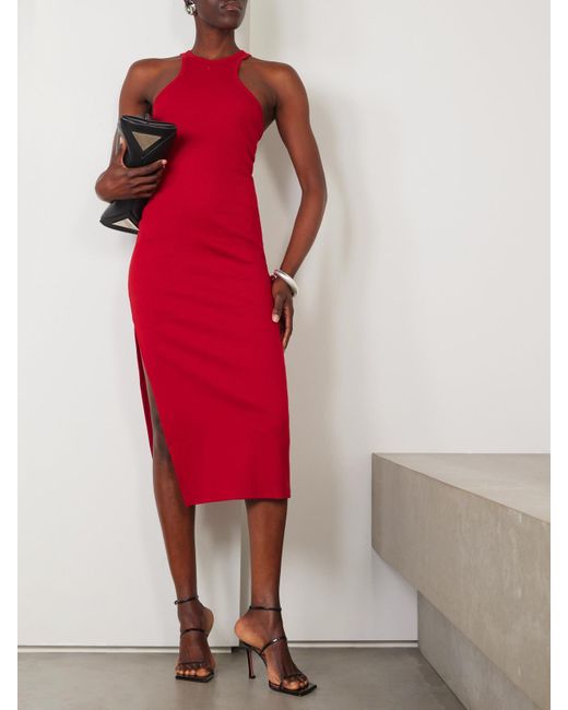 Robe Midi En Jersey De Coton Côtelé À Broderie Courreges en coloris Red
