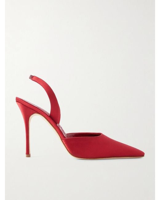 Manolo Blahnik Red Borelapla 105 Satin Slingback Pumps