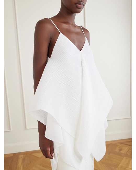 J.W. Anderson White Asymmetric Pleated Crepe De Chine Cami