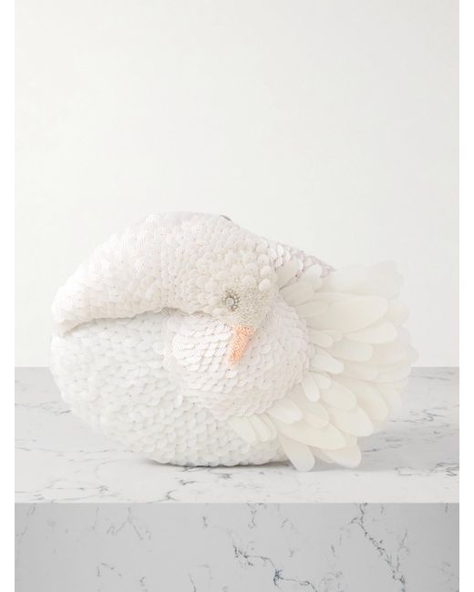 Clio Peppiatt Natural Dove Embellished Tulle Clutch