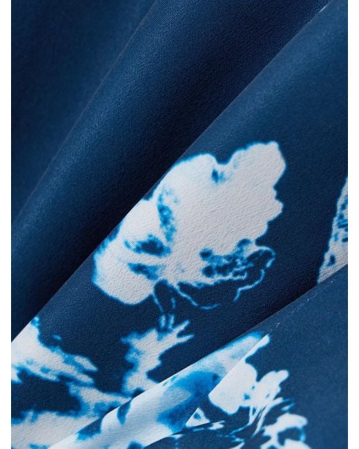 Erdem Blue Printed Crepe De Chine Midi Dress