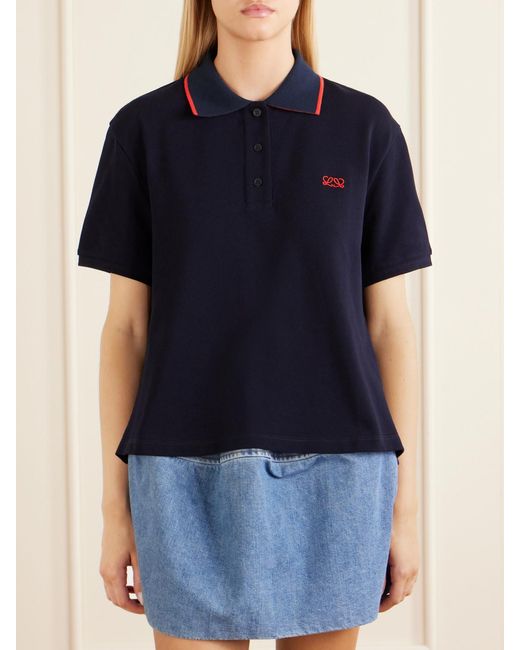 Loewe Blue Anagram-Embroidered Cotton-Piqué Polo Shirt