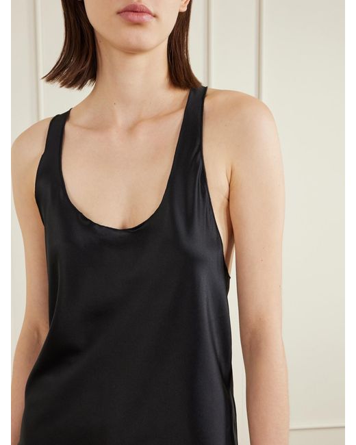 ÉTERNE Black Hedi Silk-Blend Satin Tank