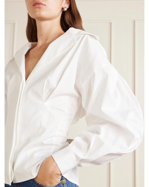 Carolina Herrera White Cotton-Blend Blouse