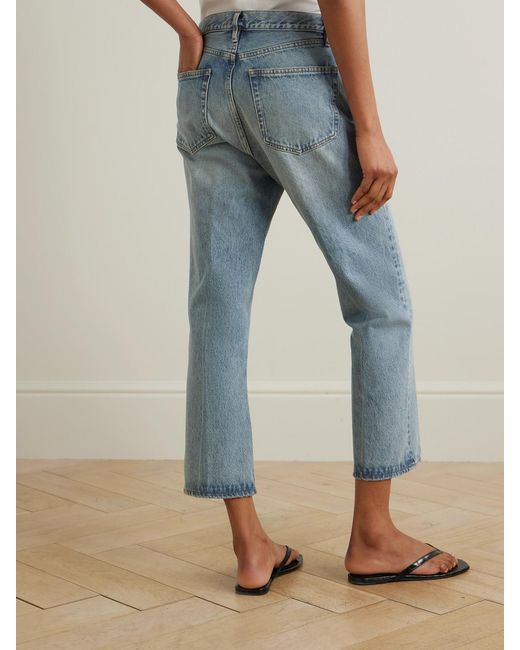FRAME Blue The Vertical Crop High-Rise Straight-Leg Jeans