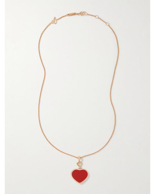 Chopard White Happy Hearts 18-Karat Rose, Carnelian And Diamond Necklace