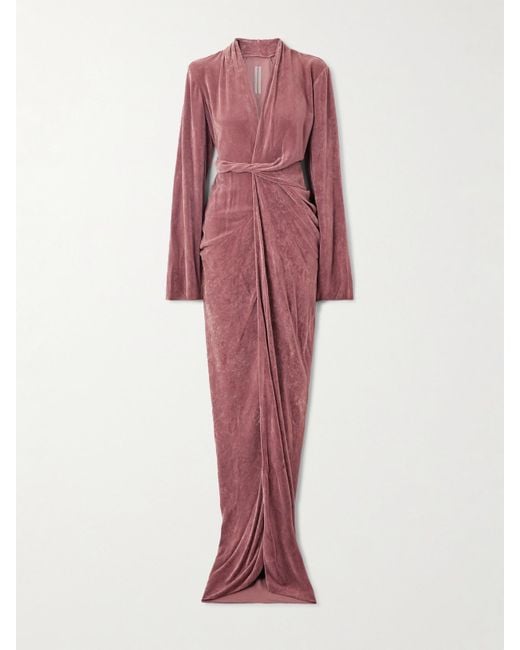 Rick Owens Pink Draped Velvet Wrap Gown