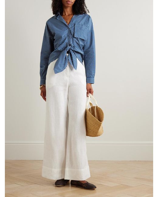 ANDRES OTALORA Blue Ilusion Tie-Detailed Striped Cotton-Voile Shirt